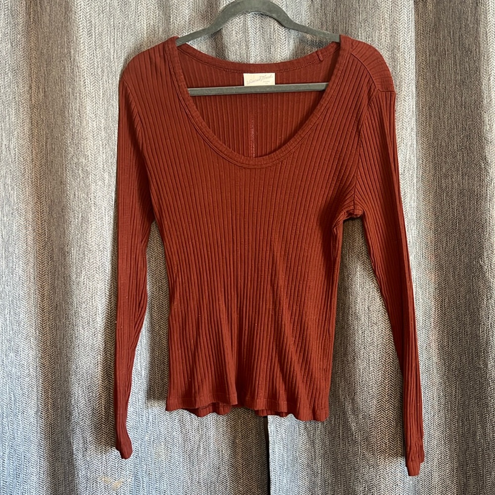 Burnt Orange Ribbed Long Sleeve Shirt A New Day.